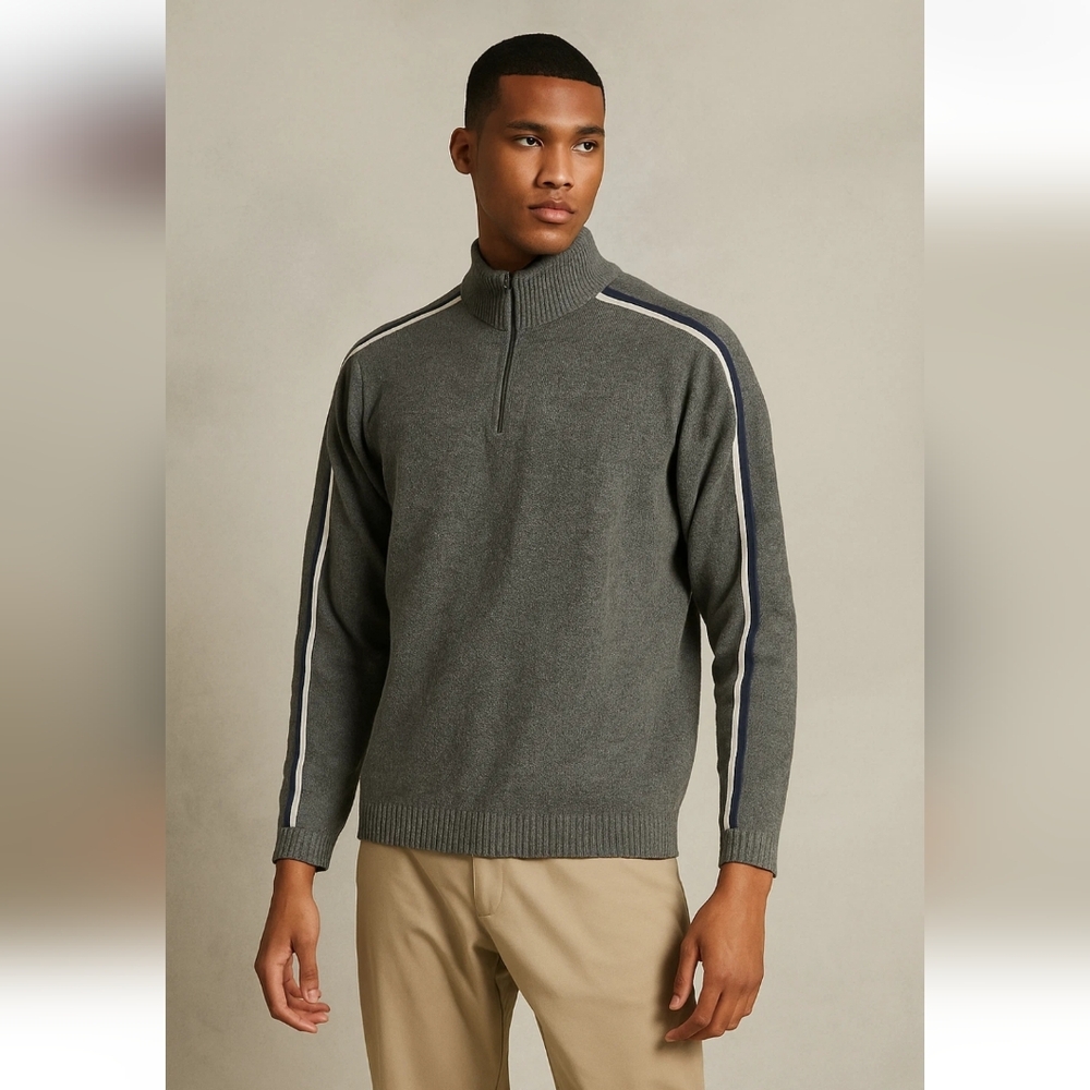 American Eagle Lambswool Vintage Quarter Zip Varsity Sweater AE 77 Performance S
